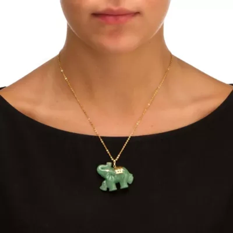 Green Jade 14k Gold Lucky Elephant Charm Pendant