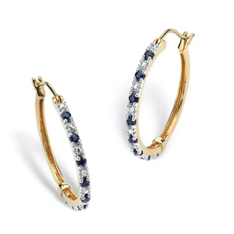 .82 TCW Genuine Midnight Blue Sapphire Hoops in 18k Gold-plated Sterling Silver