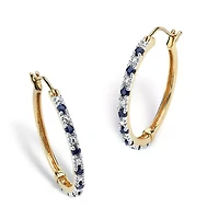 .82 TCW Genuine Midnight Blue Sapphire Hoops in 18k Gold-plated Sterling Silver