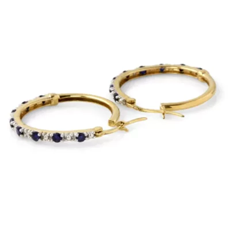 .82 TCW Genuine Midnight Blue Sapphire Hoops in 18k Gold-plated Sterling Silver
