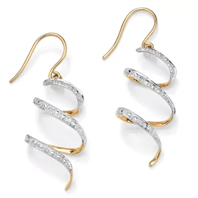 Diamond Accent 10k Yellow Gold 1" Ribbon Drop Earrings