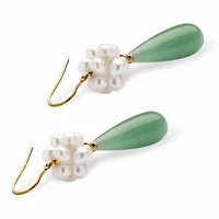 Jade and Cultured Freshwater Pearl Accent 10k Yellow Gold Drop Earrings
