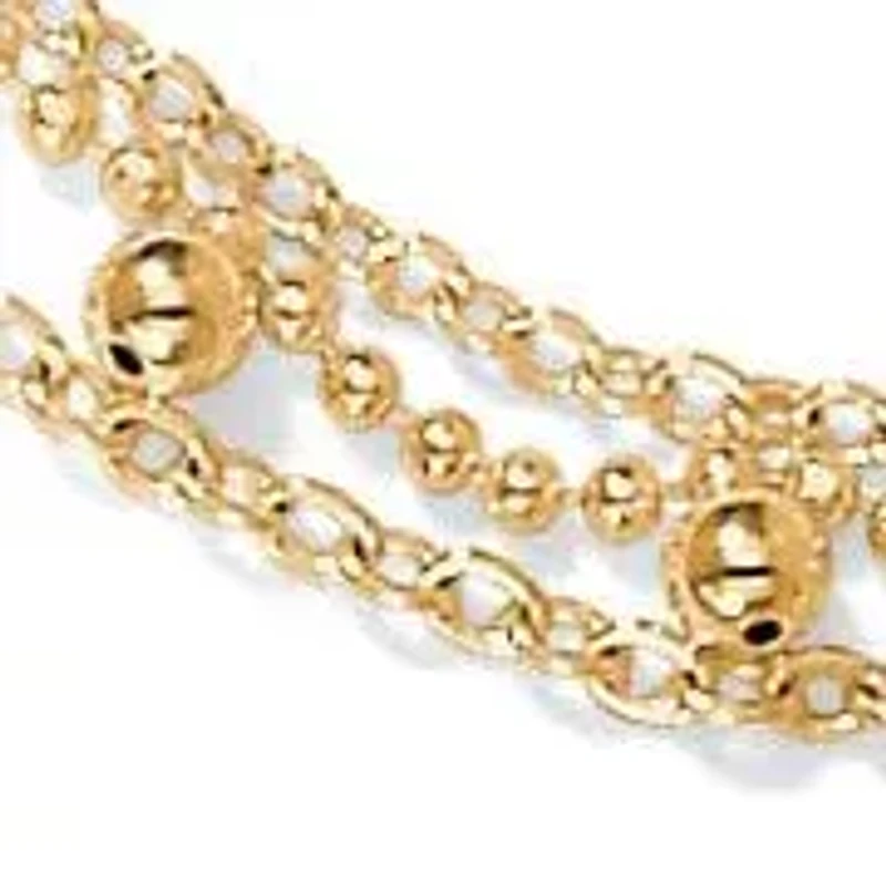 Triple-Strand Beaded Ankle Bracelet in Gold-Plated Sterling Silver