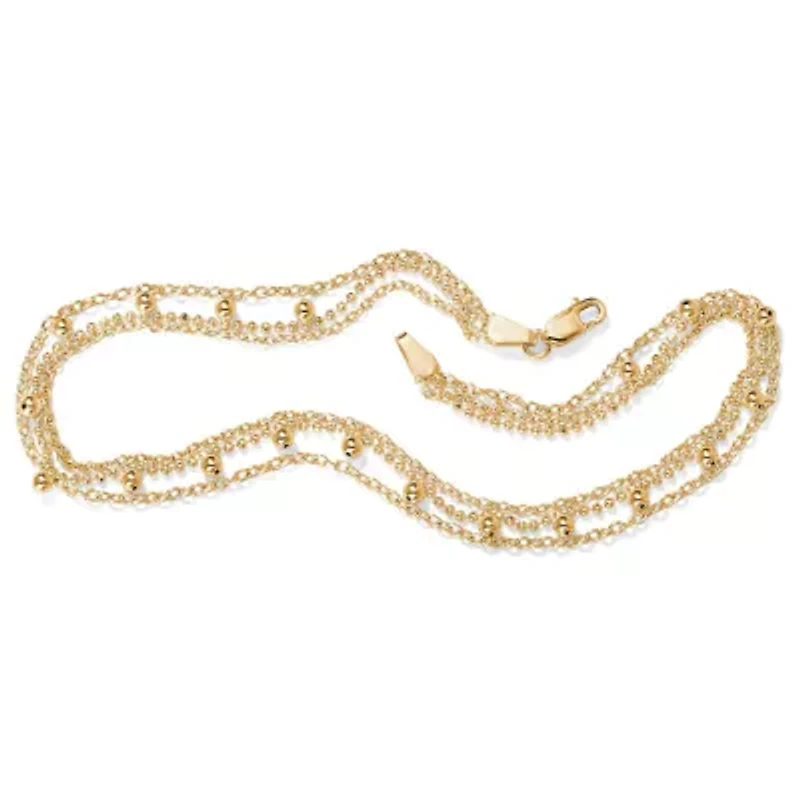 Triple-Strand Beaded Ankle Bracelet in Gold-Plated Sterling Silver