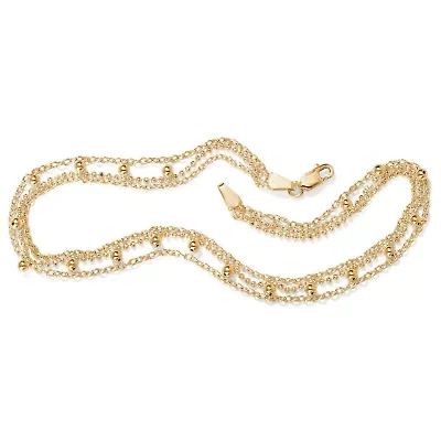 Triple-Strand Beaded Ankle Bracelet in Gold-Plated Sterling Silver