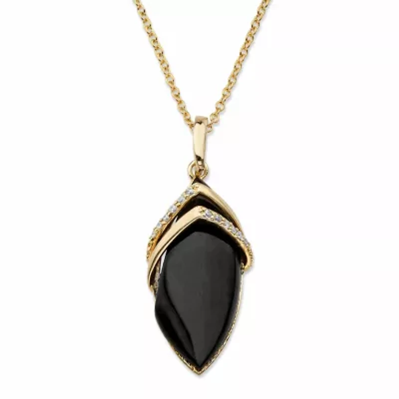 .15 TCW Marquise-Shaped Genuine Onyx and CZ Pendant Necklace 18k Gold-Plated 18"
