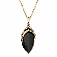 .15 TCW Marquise-Shaped Genuine Onyx and CZ Pendant Necklace 18k Gold-Plated 18"