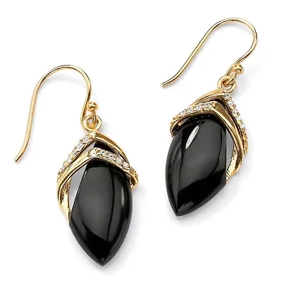 Marquise-Shaped Genuine Onyx Cubic Zirconia Accent 18k Gold-Plated Drop Earrings