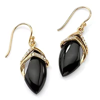 Marquise-Shaped Genuine Onyx Cubic Zirconia Accent 18k Gold-Plated Drop Earrings