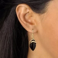 Marquise-Shaped Genuine Onyx Cubic Zirconia Accent 18k Gold-Plated Drop Earrings