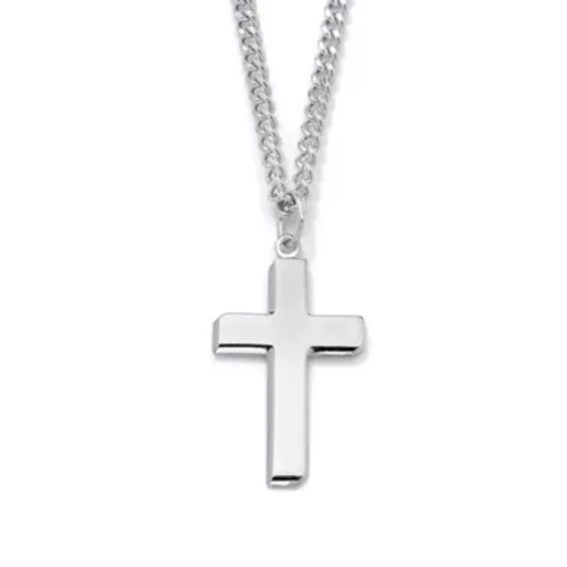 Men's Sterling Silver Cross Pendant and Stainless Steel Chain 24"