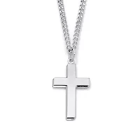 Men's Sterling Silver Cross Pendant and Stainless Steel Chain 24"