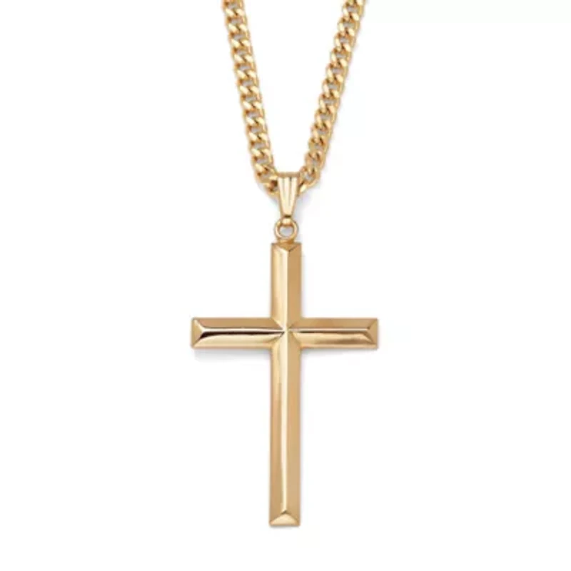 Gold Ion-Plated Stainless Steel Cross Pendant and Chain 24"