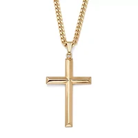 Gold Ion-Plated Stainless Steel Cross Pendant and Chain 24"