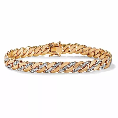 Men's Diamond Accent Curb-Link Bracelet Yellow Gold-Plated 8.5"
