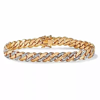 Men's Diamond Accent Curb-Link Bracelet Yellow Gold-Plated 8.5"