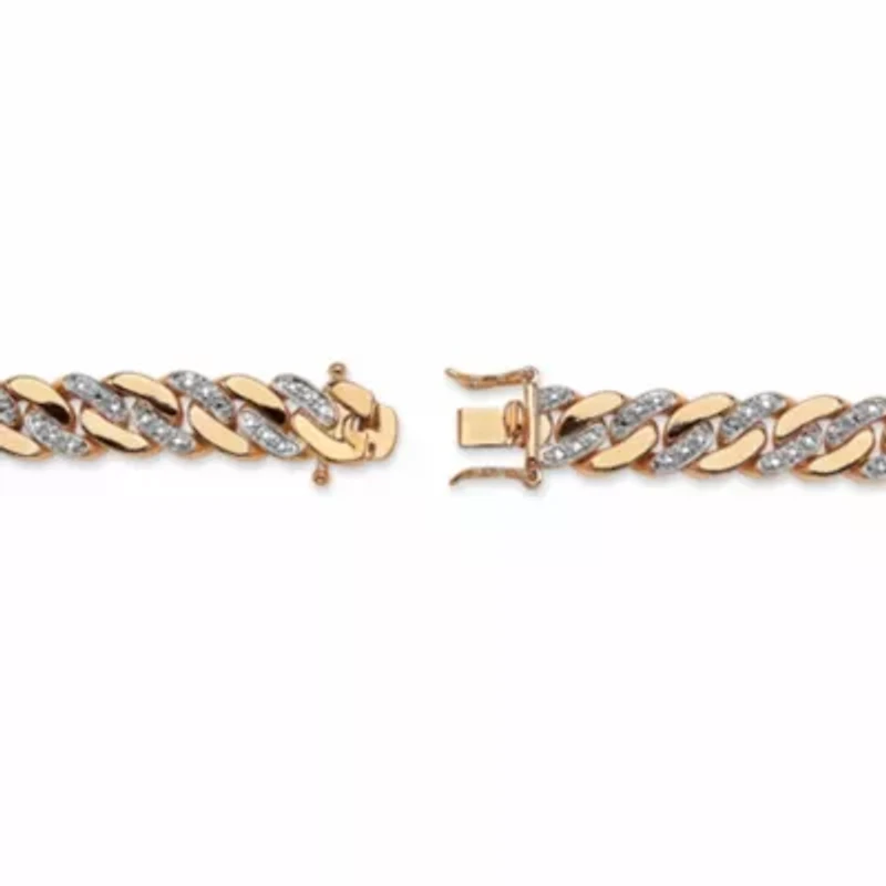 Men's Diamond Accent Curb-Link Bracelet Yellow Gold-Plated 8.5"