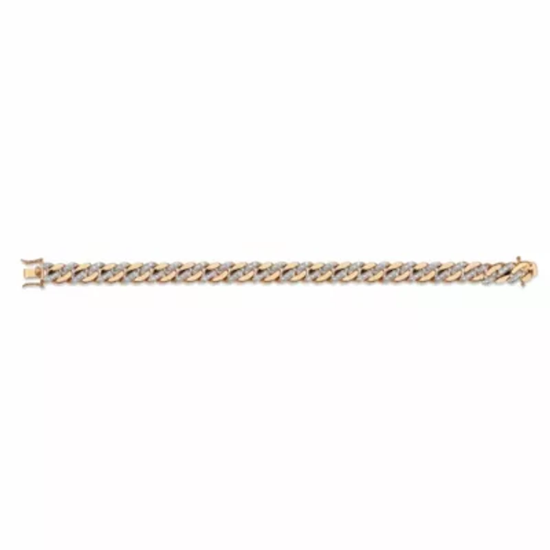 Men's Diamond Accent Curb-Link Bracelet Yellow Gold-Plated 8.5"