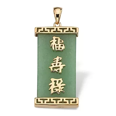 Green Jade Good Luck Pendant in 14k Gold Plated .925 Sterling Silver