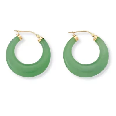 Green Jade Hoop Earrings in Gold-Plated Sterling Silver