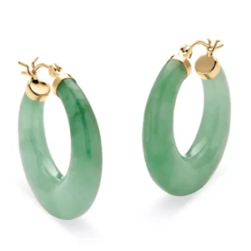 Green Jade Hoop Earrings in Gold-Plated Sterling Silver