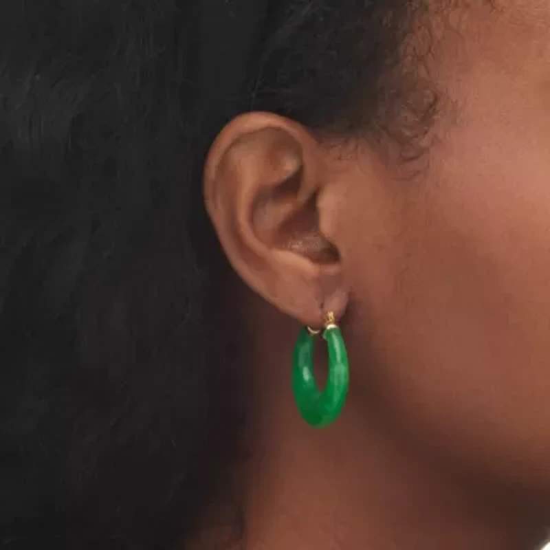 Green Jade Hoop Earrings in Gold-Plated Sterling Silver