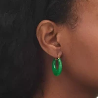 Green Jade Hoop Earrings in Gold-Plated Sterling Silver