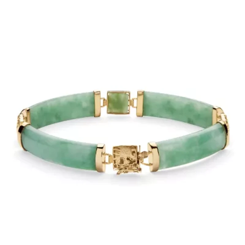 Green Jade Dragon Link Bracelet in Gold-Plated .925 Sterling Silver 7.25"