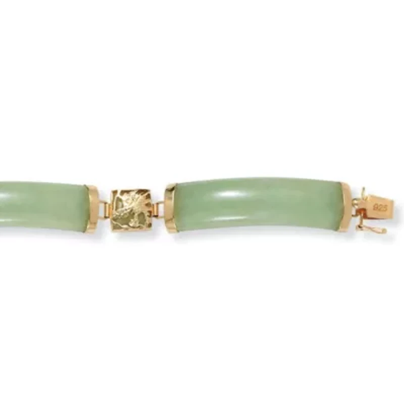 Green Jade Dragon Link Bracelet in Gold-Plated .925 Sterling Silver 7.25"