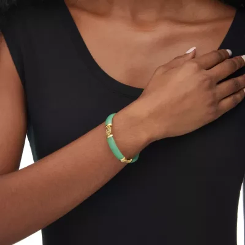 Green Jade Dragon Link Bracelet in Gold-Plated .925 Sterling Silver 7.25"