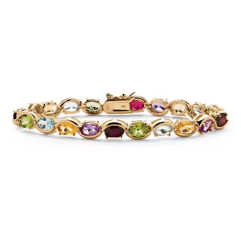 19 TCW Genuine Gemstone Tennis Bracelet Gold-Plated Sterling Silver