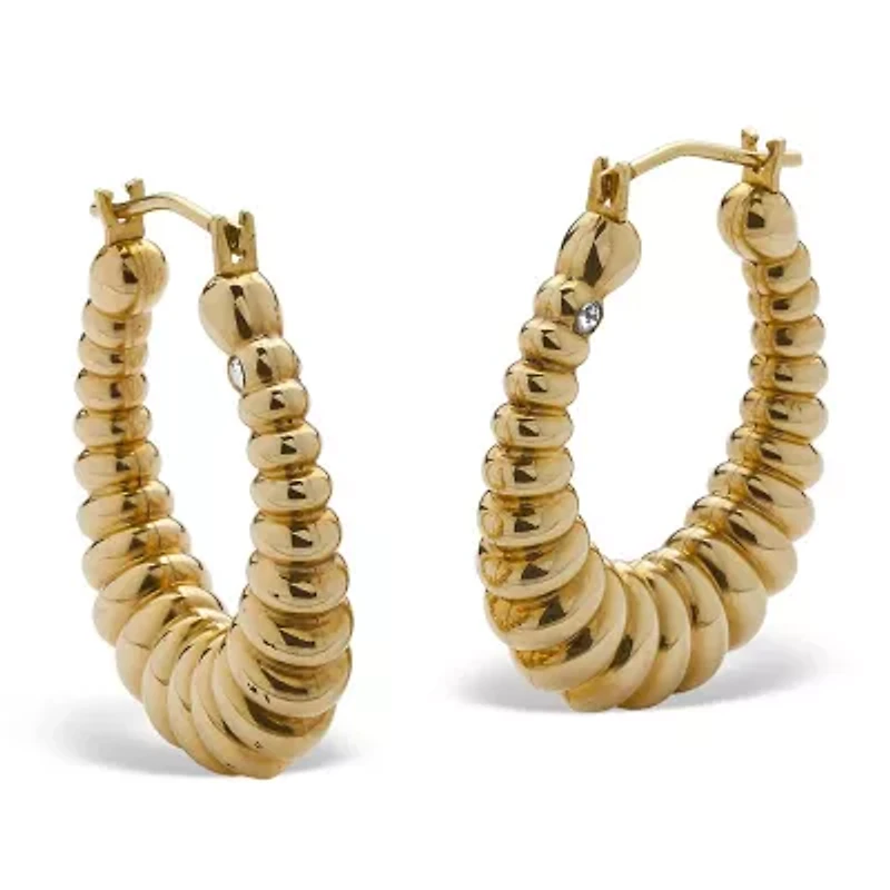 14k Gold Shrimp-Style Ultra-Lightweight Hoop Earrings Nano Diamond Resin Filled