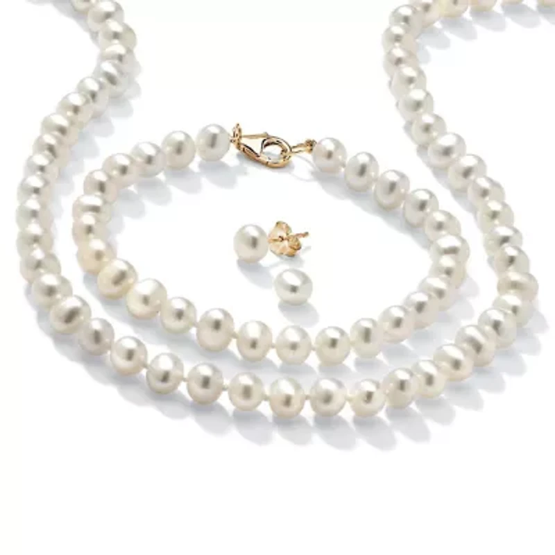 Genuine Cultured Freshwater Pearl 3-Piece Set 14k Gold-plated Sterling Silver