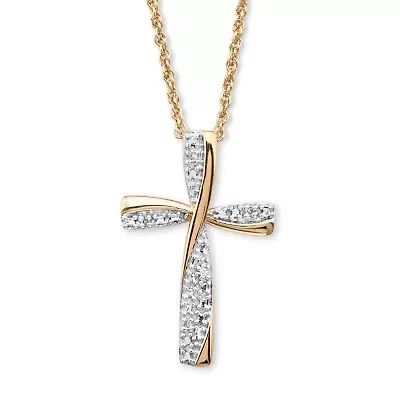 Diamond Accent 18k Gold-plated Silver Two-Tone Cross Pendant Necklace 18"