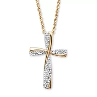Diamond Accent 18k Gold-plated Silver Two-Tone Cross Pendant Necklace 18"