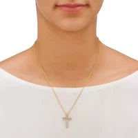 Diamond Accent 18k Gold-plated Silver Two-Tone Cross Pendant Necklace 18"