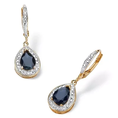 3.72 TCW Pear-Cut Genuine Midnight Blue Sapphire Halo Earrings 18k Gold-Plated
