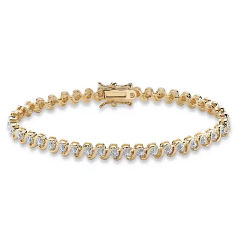 Round Diamond Accent S-Link Tennis Bracelet Yellow Gold-Plated 7.5"