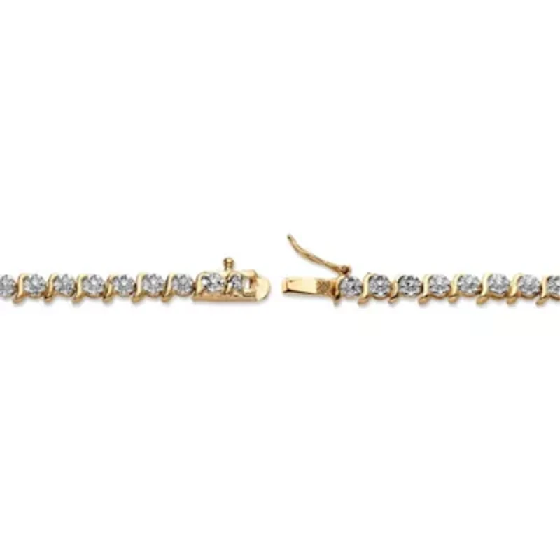 Round Diamond Accent S-Link Tennis Bracelet Yellow Gold-Plated 7.5"