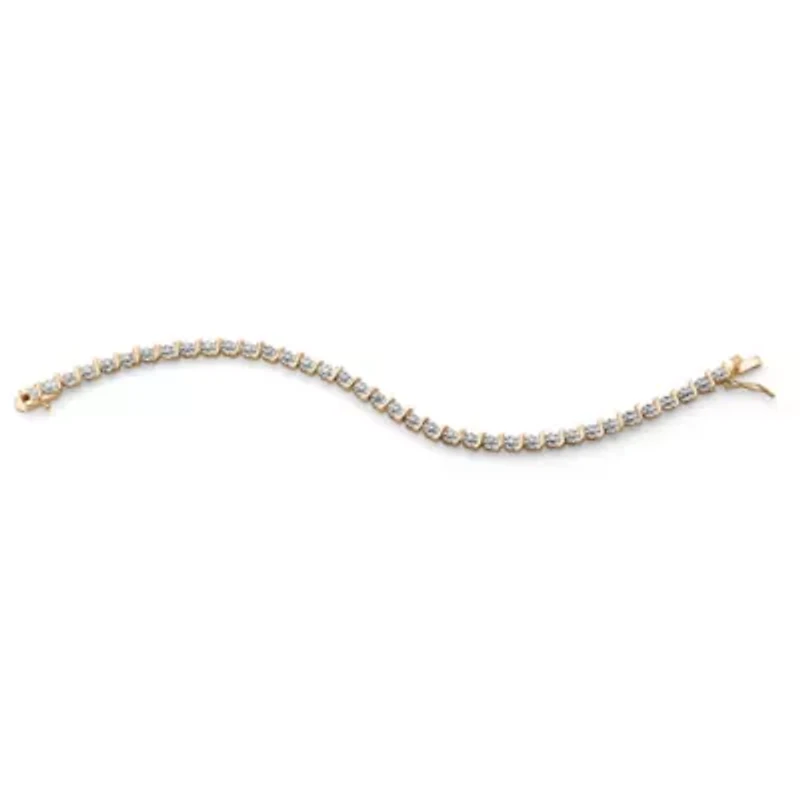 Round Diamond Accent S-Link Tennis Bracelet Yellow Gold-Plated 7.5"