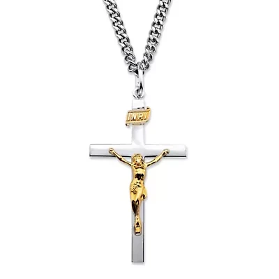 Two-Tone Crucifix 14k Gold-plated Sterling Silver Pendant Necklace 24"