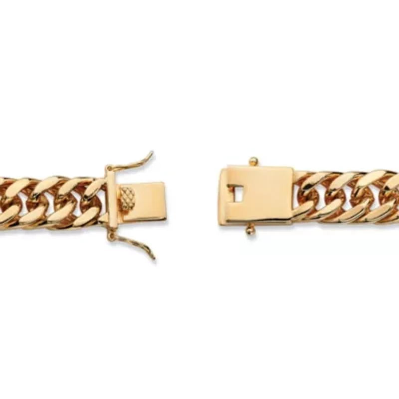 Men's Genuine Onyx Masonic Gold-Plated Insignia Curb-Link Bracelet 8"