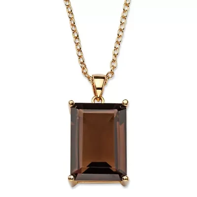 12.50 TCW Hand-Cut Genuine Smoky Topaz Gold-Plated Pendant Necklace 16"