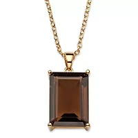 12.50 TCW Hand-Cut Genuine Smoky Topaz Gold-Plated Pendant Necklace 16"