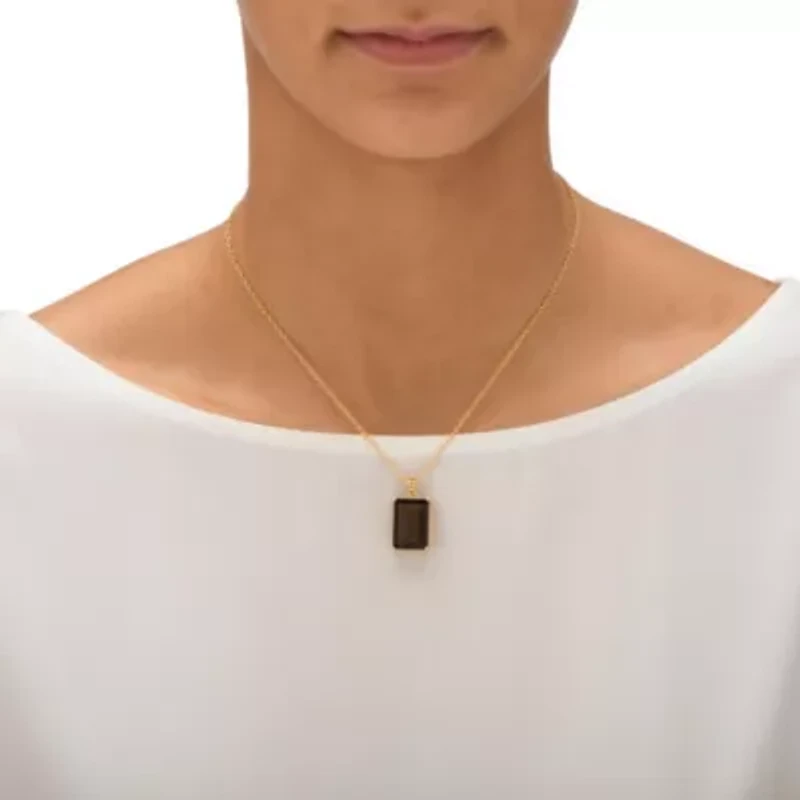 12.50 TCW Hand-Cut Genuine Smoky Topaz Gold-Plated Pendant Necklace 16"