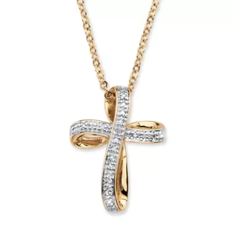 White Diamond Accent Two-Tone 18k Gold-Plated Cross Pendant Necklace 18"
