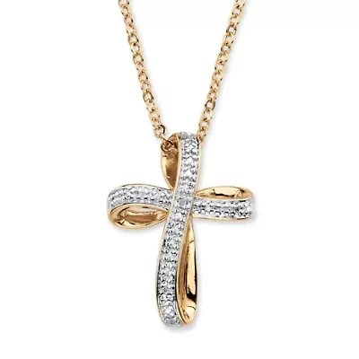 White Diamond Accent Two-Tone 18k Gold-Plated Cross Pendant Necklace 18"