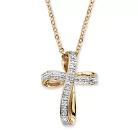 White Diamond Accent Two-Tone 18k Gold-Plated Cross Pendant Necklace 18"