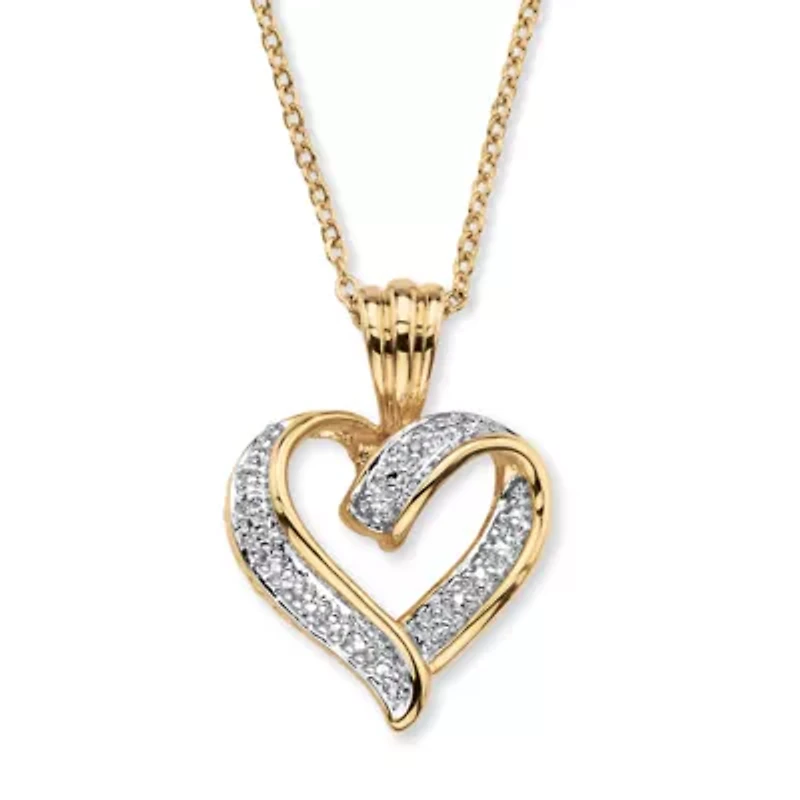 Diamond Accent Pave-Style 18k Gold-Plated Heart Pendant Necklace 18"