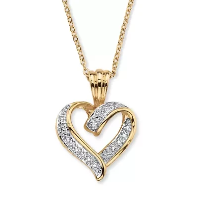 Diamond Accent Pave-Style 18k Gold-Plated Heart Pendant Necklace 18"